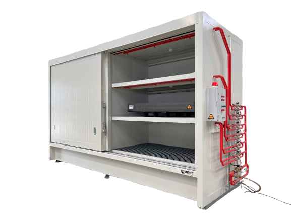 almacén para baterías con sistema de extinción y almacenamiento seguro